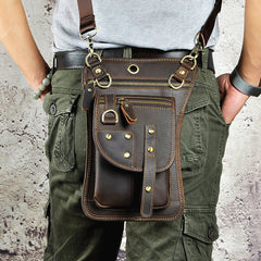 Cool Leather Brown Men's Biker Drop Leg Bag Belt Pouch Black Waist Bag Side Bag For Men - iwalletsmen