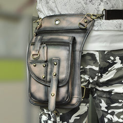 Cool Leather Brown Men's Biker Drop Leg Bag Belt Pouch Black Waist Bag Side Bag For Men - iwalletsmen