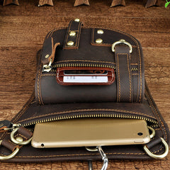 Cool Leather Brown Men's Biker Drop Leg Bag Belt Pouch Black Waist Bag Side Bag For Men - iwalletsmen