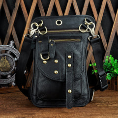 Cool Leather Brown Men's Biker Drop Leg Bag Belt Pouch Black Waist Bag Side Bag For Men - iwalletsmen