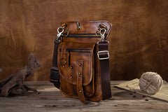 Cool Leather Brown Men's Biker Drop Leg Bag Belt Pouch Black Waist Bag Side Bag For Men - iwalletsmen