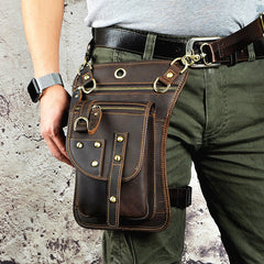 Cool Leather Brown Men's Biker Drop Leg Bag Belt Pouch Black Waist Bag Side Bag For Men - iwalletsmen
