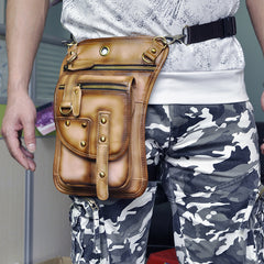 Cool Leather Brown Men's Biker Drop Leg Bag Belt Pouch Black Waist Bag Side Bag For Men - iwalletsmen