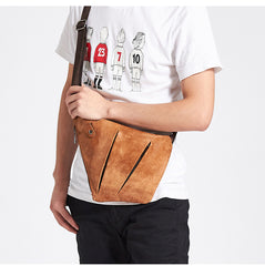 Cool Leather Brown Men's Sling Bag Chest Bag Black Crossbody Backpack For Men - iwalletsmen