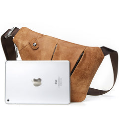 Cool Leather Brown Men's Sling Bag Chest Bag Black Crossbody Backpack For Men - iwalletsmen