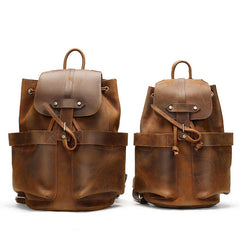 Vintage Leather Men's Barrel Backpack Travel Backpack Brown College Backpack For Men - iwalletsmen