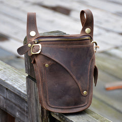 Cool Brown Leather Men's Belt Bag Waist Bag Motorcycle Bag Belt Pouch For Men - iwalletsmen
