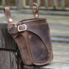 Cool Brown Leather Men's Belt Bag Waist Bag Motorcycle Bag Belt Pouch For Men - iwalletsmen