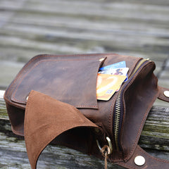 Cool Brown Leather Men's Belt Bag Waist Bag Motorcycle Bag Belt Pouch For Men - iwalletsmen
