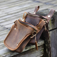 Cool Brown Leather Men's Belt Bag Waist Bag Motorcycle Bag Belt Pouch For Men - iwalletsmen