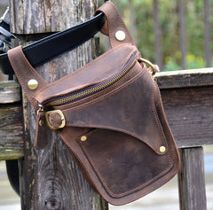 Cool Brown Leather Men's Belt Bag Waist Bag Motorcycle Bag Belt Pouch For Men - iwalletsmen