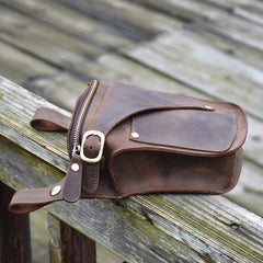 Cool Brown Leather Men's Belt Bag Waist Bag Motorcycle Bag Belt Pouch For Men - iwalletsmen