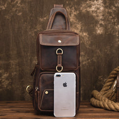 Cool Brown Leather Men's Sling Bag Chest Bag Brown One Shoulder Backpack For Men - iwalletsmen