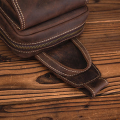 Cool Brown Leather Men's Sling Bag Chest Bag Brown One Shoulder Backpack For Men - iwalletsmen