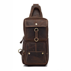 Cool Brown Leather Men's Sling Bag Chest Bag Brown One Shoulder Backpack For Men - iwalletsmen