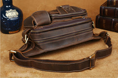 Vintage Large Brown Leather Men's Fanny Pack Brown Waist Bag Hip Pack For Men - iwalletsmen