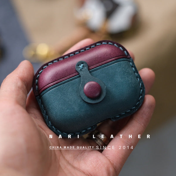 Personalized Blue&Purple Leather AirPods Pro Case Custom Purple&Blue Leather Pro AirPods Case Airpod Case Cover