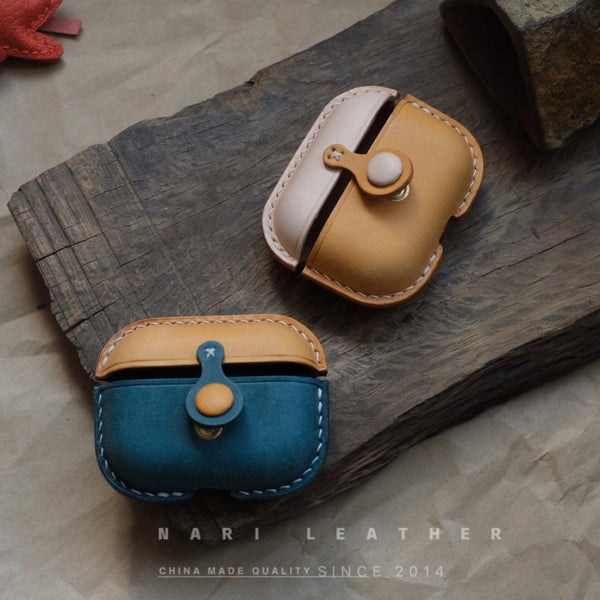 Personalized Camel&Blue Leather AirPods Pro Case Custom Beige&Camel Leather Pro AirPods Case Airpod Case Cover