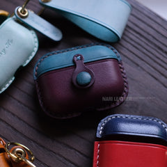 Personalized Blue&Purple Leather AirPods Pro Case Custom Purple&Blue Leather Pro AirPods Case Airpod Case Cover