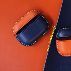 Personalized Blue&Orange Leather AirPods Pro Case Custom Orange&Blue Leather Pro AirPods Case Airpod Case Cover