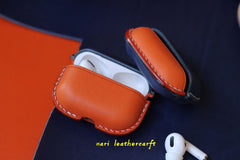 Personalized Orange&Blue Leather AirPods Pro Case Custom Blue&Orange Leather Pro AirPods Case Airpod Case Cover