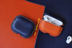Personalized Orange&Blue Leather AirPods Pro Case Custom Blue&Orange Leather Pro AirPods Case Airpod Case Cover