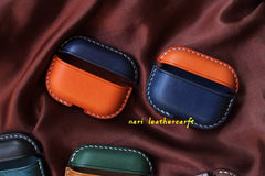 Personalized Orange&Blue Leather AirPods Pro Case Custom Blue&Orange Leather Pro AirPods Case Airpod Case Cover