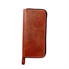 Cool Leather Mens Black Long Wallet Brown Handmade Zipper Wallet Long Wallet For Men - iwalletsmen