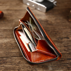 Cool Leather Mens Black Long Wallet Brown Handmade Zipper Wallet Long Wallet For Men - iwalletsmen