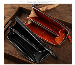 Cool Leather Mens Black Long Wallet Brown Handmade Zipper Wallet Long Wallet For Men - iwalletsmen