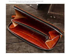 Cool Leather Mens Black Long Wallet Brown Handmade Zipper Wallet Long Wallet For Men - iwalletsmen
