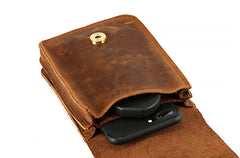 Vintage Brown Leather Men's Belt Pouch Cell Phone Holster Belt Bag For Men - iwalletsmen
