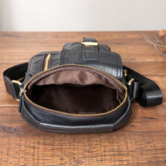 Vintage Black Leather Men's Small Vertical Side Bag Brown Shoulder Bag Handbag For Men - iwalletsmen