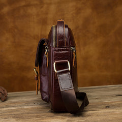 Vintage Black Leather Men's Small Vertical Side Bag Brown Shoulder Bag Handbag For Men - iwalletsmen