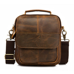 Vintage Brown Leather Mens Small Vertical Side Bags Shoulder Bags Messenger Bag For Men - iwalletsmen