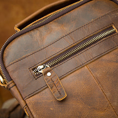 Vintage Brown Leather Mens Small Vertical Side Bags Shoulder Bags Messenger Bag For Men - iwalletsmen