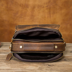 Vintage Brown Leather Mens Small Vertical Side Bags Shoulder Bags Messenger Bag For Men - iwalletsmen