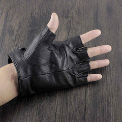Cool Mens Punk Black Leather Half-Finger Rock Gloves Motorcycle Gloves Biker Gloves For Men - iwalletsmen