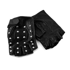 Cool Mens Punk Black Leather Half-Finger Rock Gloves Motorcycle Gloves Biker Gloves For Men - iwalletsmen