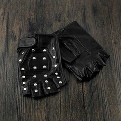 Cool Mens Punk Black Leather Half-Finger Rock Gloves Motorcycle Gloves Biker Gloves For Men - iwalletsmen