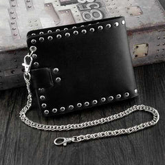 Punk Black Leather Men's Star Small Biker Wallet Chain Wallet Rock Rivet Black billfold Wallet with Chain For Men - iwalletsmen