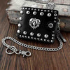 Punk Black Leather Men's Small Biker Wallet Chain Wallet Skull billfold Wallet with Chain For Men - iwalletsmen