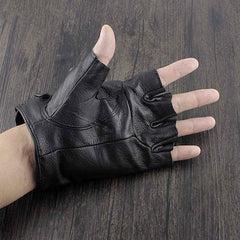 Mens Punk Skull Black Cool Leather Half-Finger Rock Gloves Motorcycle Gloves Black Biker Gloves For Men - iwalletsmen