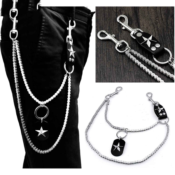 Star SILVER STAINLESS STEEL MENS Double CHAIN PANTS CHAIN WALLET CHAIN BIKER WALLET CHAIN FOR MEN - iwalletsmen