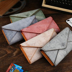 Handmade Leather Mens Gray Envelope Long Wallet Blue Long Wallet Clutch Bag For Men - iwalletsmen