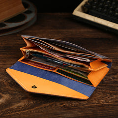 Handmade Leather Mens Gray Envelope Long Wallet Blue Long Wallet Clutch Bag For Men - iwalletsmen