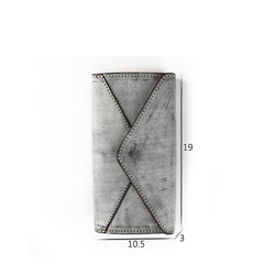 Handmade Leather Mens Gray Envelope Long Wallet Blue Long Wallet Clutch Bag For Men - iwalletsmen