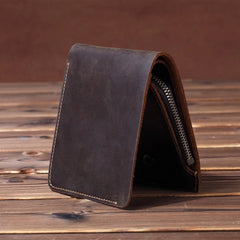 Vintage Leather Mens Small Bifold Wallet billfold Wallet Front Pocket Wallets for Men - iwalletsmen