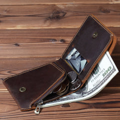 Vintage Leather Mens Small Bifold Wallet billfold Wallet Front Pocket Wallets for Men - iwalletsmen