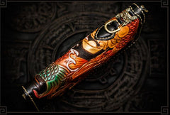 Handmade Leather Tooled Carp Mens Chain Biker Wallet Cool Leather Wallet Long Phone Wallets for Men